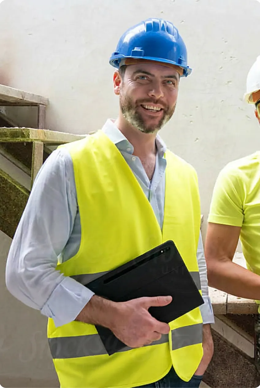 Energieberater auf einer Baustelle